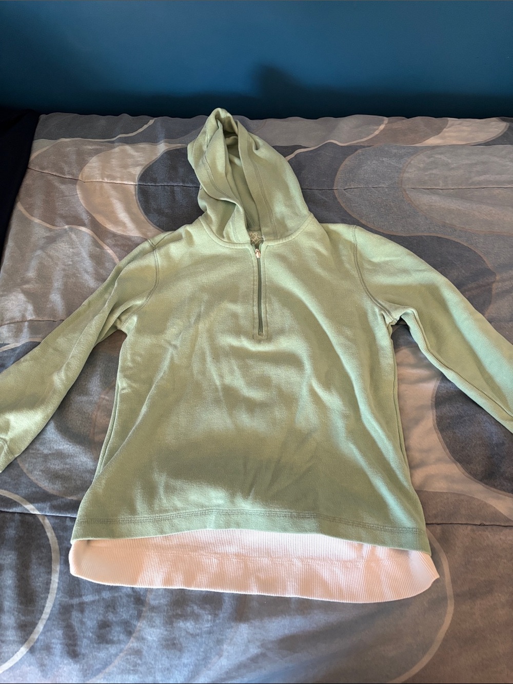 Sonoma Mint Green Half-Zip Hooded Sweater with White Hem